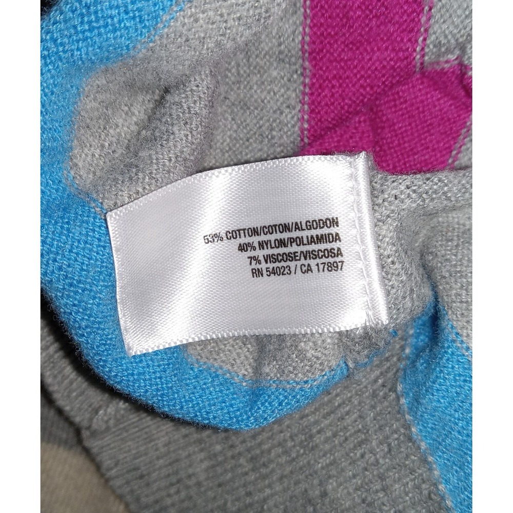 Old Navy V-Neck Sweater Womens Large Grey Multi-Color Rainbow Stripe Fine Gauge - Picture 7 of 8